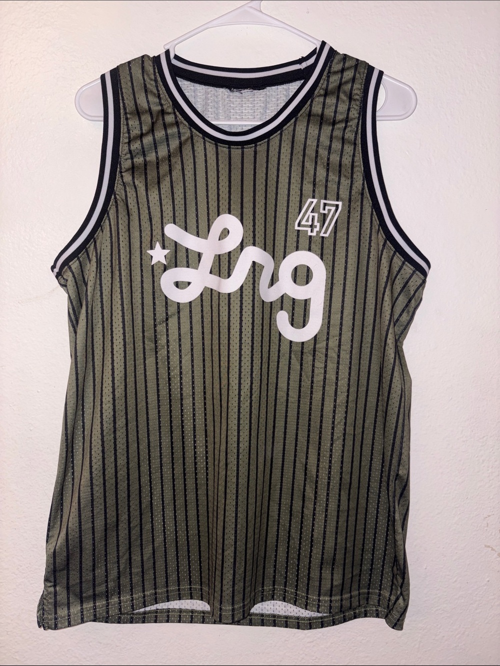 🔥Vintage LRG Olive Pinstripe Basketball Jersey